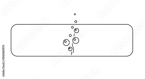 Minimalist line drawing of effervescent bubbles rising within a simple rounded rectangular container