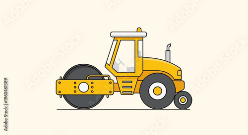 Vibrant Yellow Road Roller Machine Illustration Construction Vehicle Art
