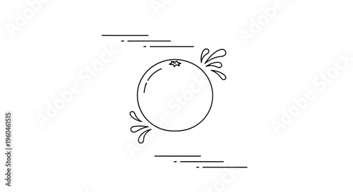 Minimalist line art illustration of a vibrant citrus fruit with refreshing liquid splashes