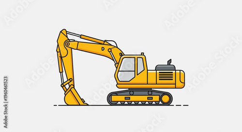 Yellow Excavator Machine Construction Vehicle Graphic Illustration