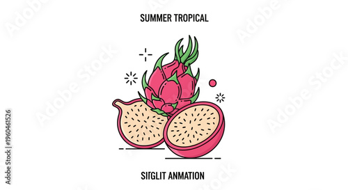 A vibrant line-art illustration of exotic dragon fruit, perfect for summer health concepts and