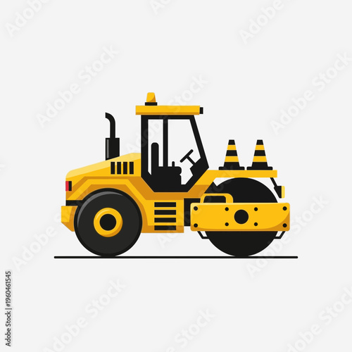 Vibrant Yellow Roller Machine Depicting Construction And Heavy Equipment Machinery