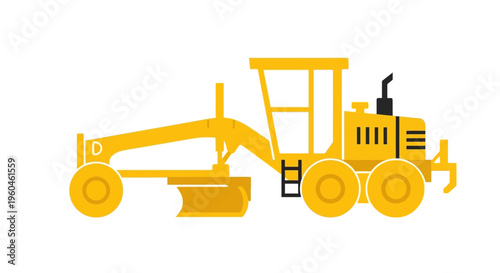 Yellow Construction Grader Machine Flat Design Isolated On White Background