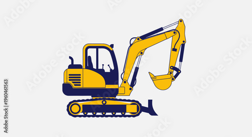 Yellow Excavator Machine Construction Vehicle Illustration