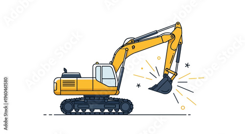 Yellow Excavator Machine Construction Vehicle Industrial Equipment With Tracks
