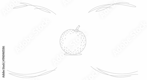 Stylized spherical object with textured surface and stem in minimalist line art design on white