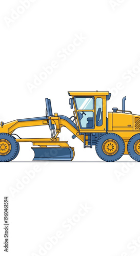 Yellow Construction Grader Machine Heavy Equipment Illustration On White Background