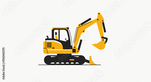 Yellow Excavator Machine Construction Vehicle On White Background