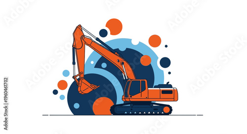 Vibrant Excavator Machine Art Construction and Demolition Graphic Element