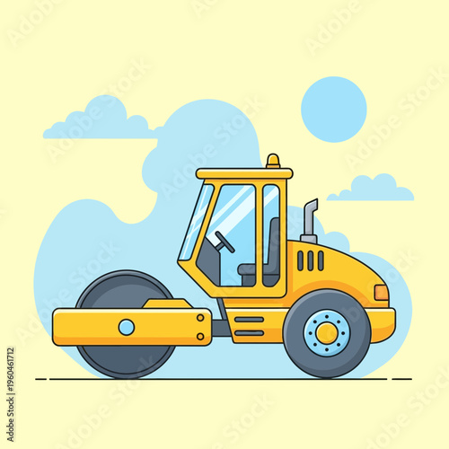 Vibrant Yellow Steamroller Illustration Ready for Construction Projects