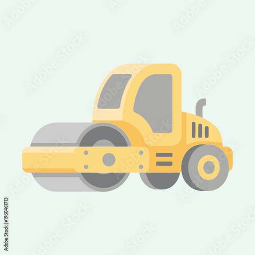 Vibrant Yellow Steamroller Machine Illustration Flat Design Style