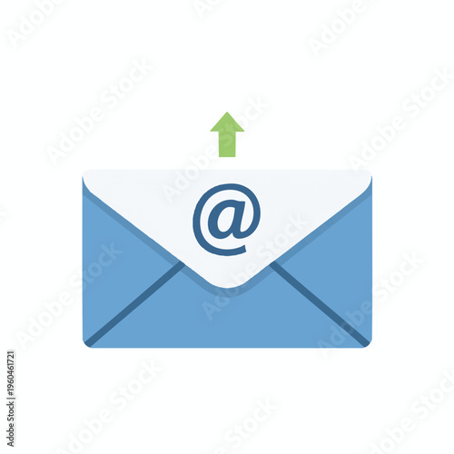 Blue envelope with @ symbol and green upward arrow