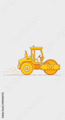 Vibrant Yellow Steamroller Machine Illustration For Construction And Heavy Machinery Concepts