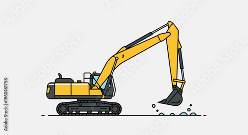 Yellow Excavator Machine Digging Earth Construction Vehicle Art