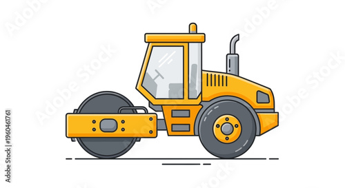 Vibrant Yellow Steamroller Machine Illustration for Construction Projects