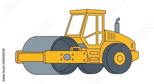 Vibrant Yellow Steamroller Machine Isolated on White Background for Construction Projects