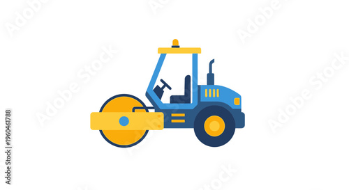 Vibrant Flat Design Road Roller Construction Vehicle Illustration