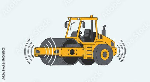 Vibratory Road Roller Machine Compacting Surface Industrial Vehicle Illustration