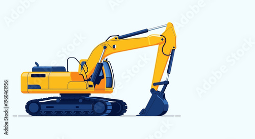 Yellow Excavator Construction Machine Heavy Equipment On White