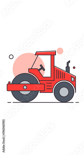 Vibratory Roller Machine Illustration In Flat Design Style
