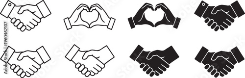 Handshake icons, business partnership symbols, handshakes, agreement illustrations, 8 icons