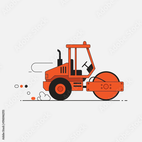 Vibrant Orange Road Roller Machine Working on Construction Site