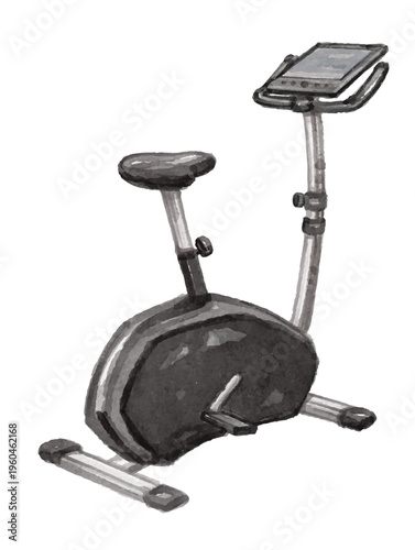 Watercolor exercise bike isolated on white background