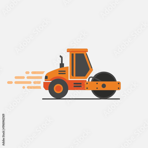 Vibrant Orange Steamroller Depicting Roadwork And Construction Progress