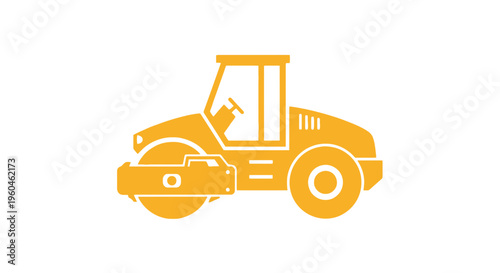 Vibrant Orange Steamroller Icon Construction Equipment Vector Graphic