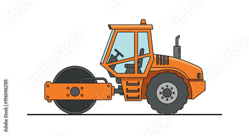 Vibrant Orange Steamroller Icon For Construction And Road Building Projects