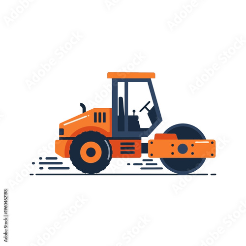 Vibrant Orange Steamroller Illustration For Construction Projects