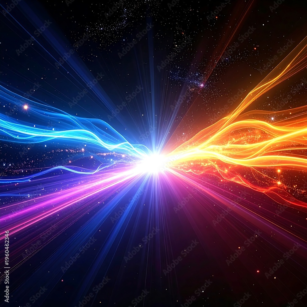 Obraz premium A vibrant, cosmic light explosion in space with colorful rays