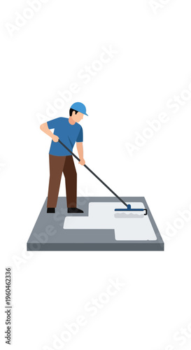 Worker Applying Industrial Coating to Concrete Surface with Precision and Care
