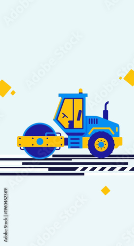 Vibrant Road Roller Illustration For Construction And Engineering Projects