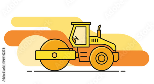 Vibrant Road Roller Construction Vehicle Illustration