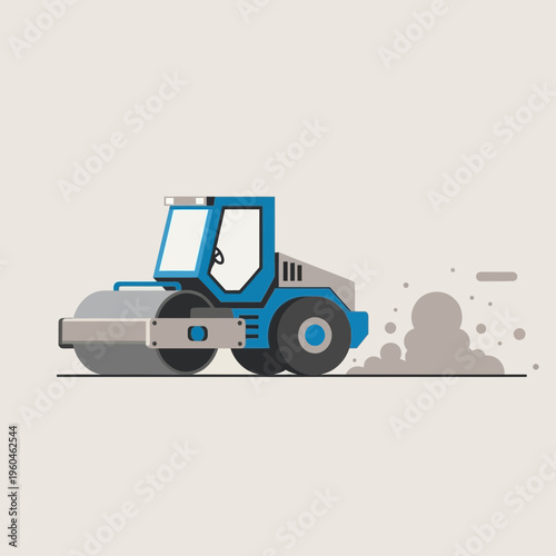 Vibrant Roller Compacting Ground Creating Dust Clouds