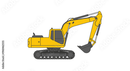Yellow Excavator Machine On A White Background For Construction Projects