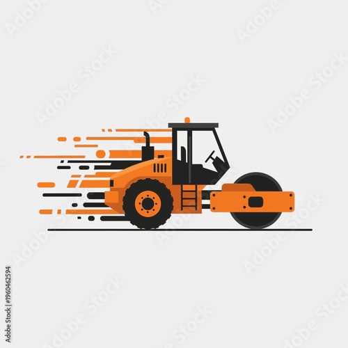 Vibrant Steamroller in Motion Dynamic Construction Vehicle Illustration