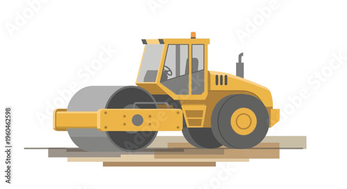 Vibrant Yellow Compactor Machine illustration On White Background Construction Equipment