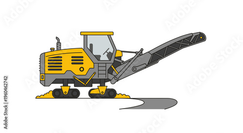 Yellow Asphalt Milling Machine Working On Road Construction Project