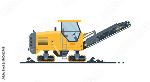 Yellow Asphalt Paving Machine With Tracks Detailed Construction Equipment Illustration