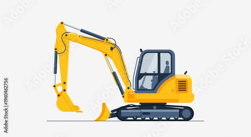 Vibrant Yellow Excavator Machine Vector Graphic For Construction Projects