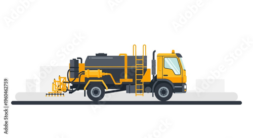 Yellow Asphalt Sprayer Truck Construction Machine Illustration