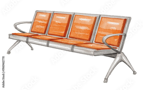 Hand painted watercolor orange public seats isolated