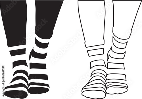 Striped Socks, Sock Illustrations, Black and White Vector Graphics, Fashion Footwear Icons