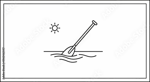 Minimalist paddle icon under a bright sun depicting calm water leisure and summer activities