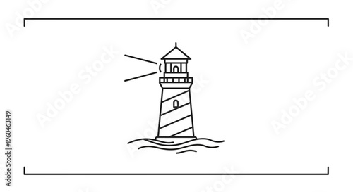 Minimalist line art illustration of a lighthouse providing coastal guidance and maritime safety