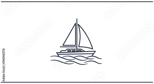 Elegant minimalist sailboat navigating gentle waves, a tranquil maritime journey icon