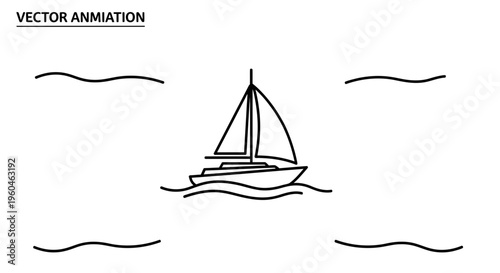 Minimalist vector illustration of a sailboat gracefully sailing on undulating ocean waves