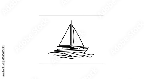 Elegant minimalist line art sailboat illustration gliding smoothly on ocean waves a serene